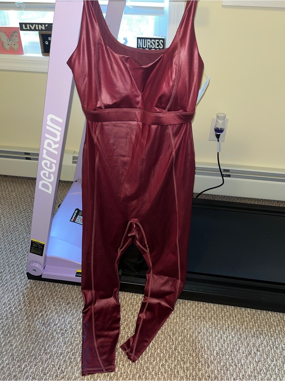 Fabletics Deep Wine Satin Jumpsuit